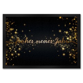 speecheese Happy New Year in Gold and Black Doormat 35 x 50 cm for New Year's Eve with Stars and Beautiful Lettering as Decoration for Your Home for the New Year