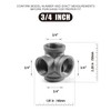 AGUTEA Right Angle Black Malleable Iron Tee Fitting 4-Way Side