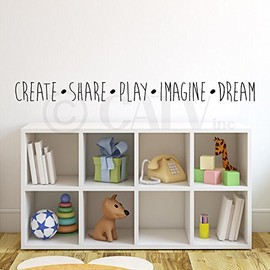 Create Share Play Imagine Dream Vinyl Lettering Wall Decal Sticker (4"H x 47"L, Black)