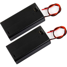 whiteeeen 2pcs 2 AA Battery Box Case with Switch Cover Black Plastic Cell Holder Spring Clip Wire Leads (2X 1.5V, Total 3V)