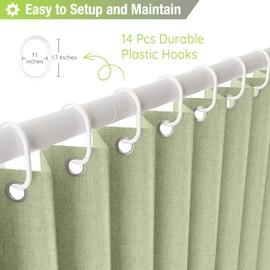 Jubilantex Folding Linen Shower Curtain for Bathroom Sage Waterproof Shower Curtain 1 Panel with 14 Metal Grommets and 1 Tie Back for Hotel,70"x70"