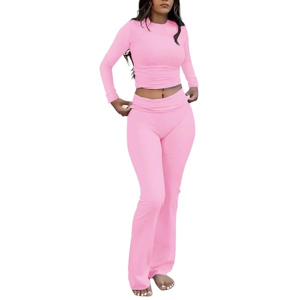ZFLM Casual Workout Two Piece Outfits Long Sleeve High Waist