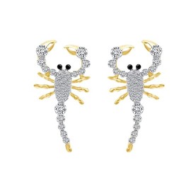 Round Black & White Cubic Zirconia Fashion Scorpion Stud Earrings In 14k Yellow Gold Over Sterling Silver
