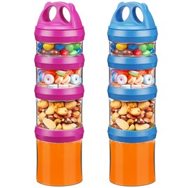 BeneLabel - Contenedores apilables de almacenamiento de alimentos con sistema de bloqueo giratorio, contenedores Tritan sin BPA para viajes, fórmula, proteína en polvo, aperitivos, a prueba de fugas y aptos para lavaplatos (rojo y azul, 32 onzas por unid