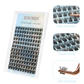 DIWINSH Lash Clusters Wispy Eyelash Clusters 144pcs 10-12mm Cluster Eyelash Extensions D Curl Natural Volume Lash Extensions DIY Reusable Individual Lashes Clusters with Soft Thin Band (MQ-10-12mm)