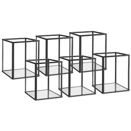 yshengood Glass Hurricane Candle Holder Set of 6 PCS, 4.9 x 3.9 inches Short and Mini Black Glass Candle Holder for Tea Light