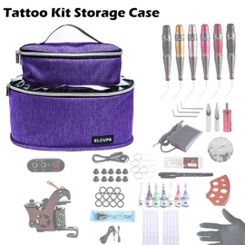 ELCUPA - Estuche de transporte para tatuaje, color morado, interior acolchado, altura de 6 pulgadas, compartimentos medios de 8.5 pulgadas, múltiples bolsillos, fácil de llevar, garantía de servicio
