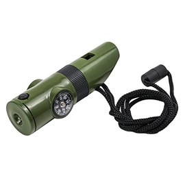 ASR Outdoor 7 in 1 Survival Whistle Multi-Case with LED Flashlight Compass Mirror - Green