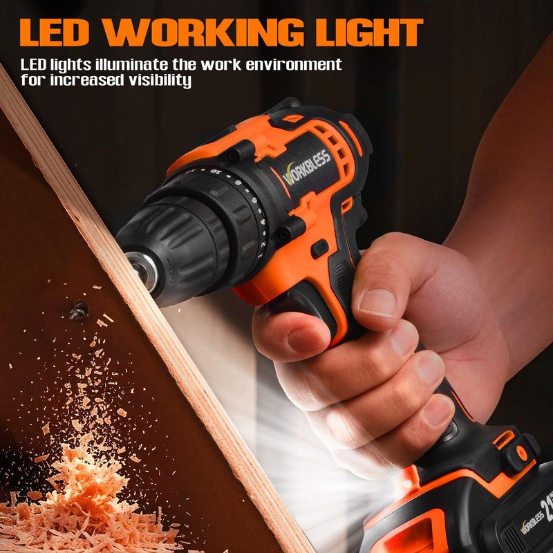 WorkBless WORKBLESS 21V Power Drill Set, Cordless Drill with Batteries