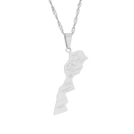 LUTAKU Morocco Map Necklace for Women Men, Morocco Necklace Pendant Charm Chain, Stainless Steel Map Jewelry Accessories (silver)