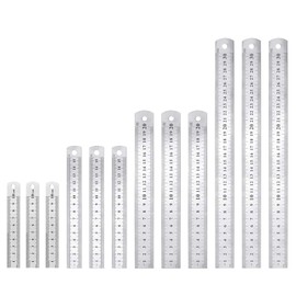 Pack of 12 Metal Rulers 10 cm 15 cm 20 cm 30 cm Stainless Steel Ruler Steel Ruler Metal Ruler with Double Sided Scale Edge, Measuring Tool Metal for Engineering, Teaching, Offi