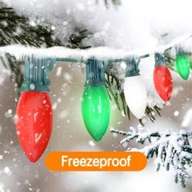 CHYSUPER C9 Christmas Lights, 25 FT Red White Green Outdoor String Lights, Vintage Multicolor LED Christmas String Lights for Xmas Tree Patio Roofline Holiday Party Wedding Decoration