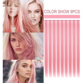 FAIRY COLOR 14Pcs Colored Hair Extensions, Multi-colors Party Highlights Clip in Synthetic Hair Extensions 21 inch for Women (Smoky Pink Set)