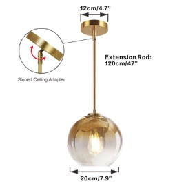 KCO Lighting 7.9” Gradient Gold Glass Pendant Light 1-Light Sphere Glass Pendant Lights Adjustable Hanging Ceiling Light Fixture…