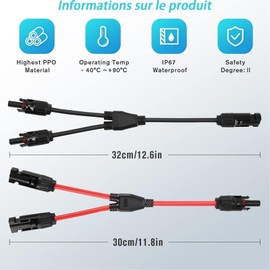 ANBOO 1 Pair Solar Cable MC4 Connector (1 to 2 Arms) Y Cable Connector Solar Panels Solar Cable Red and Black