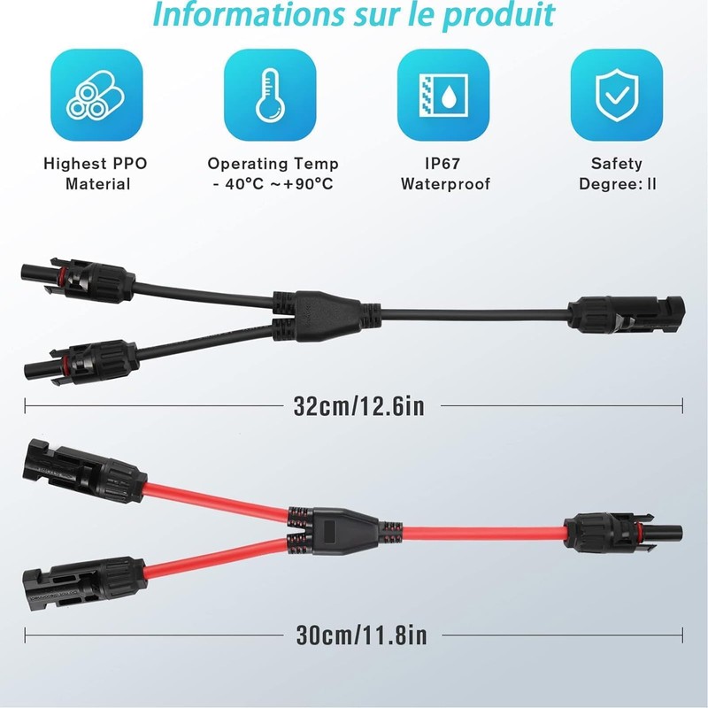 ANBOO 1 Pair Solar Cable MC4 Connector (1 to 2