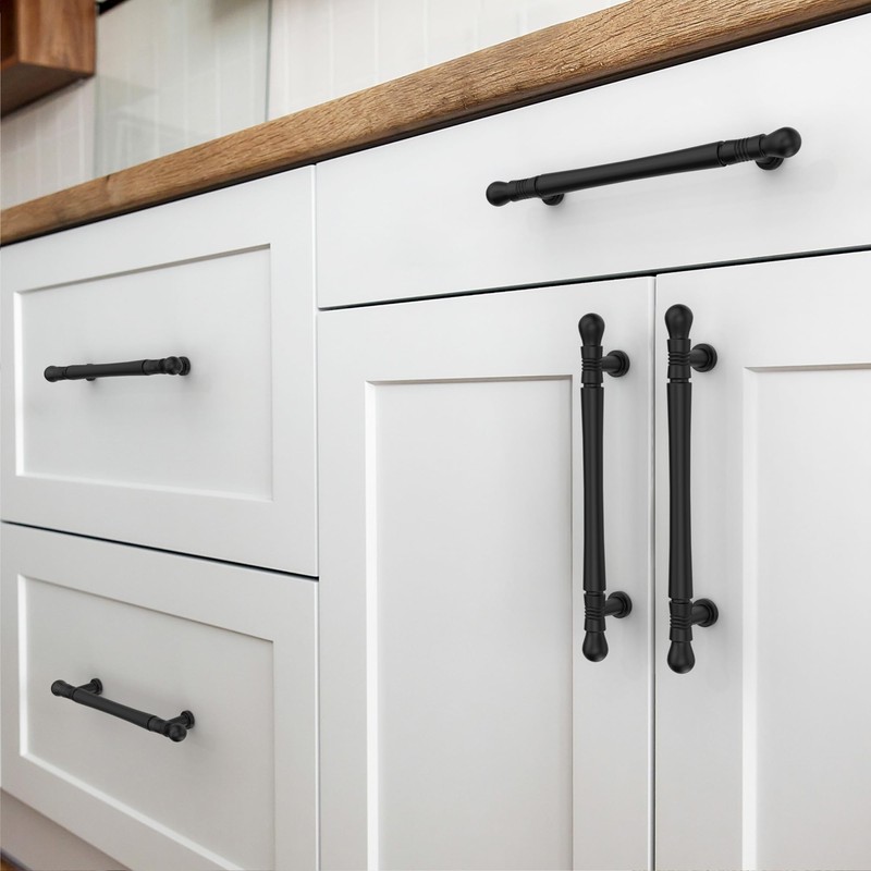Alzassbg 10 Pack Matte Black Cabinet Pulls,5 Inch(128mm) Hole Center