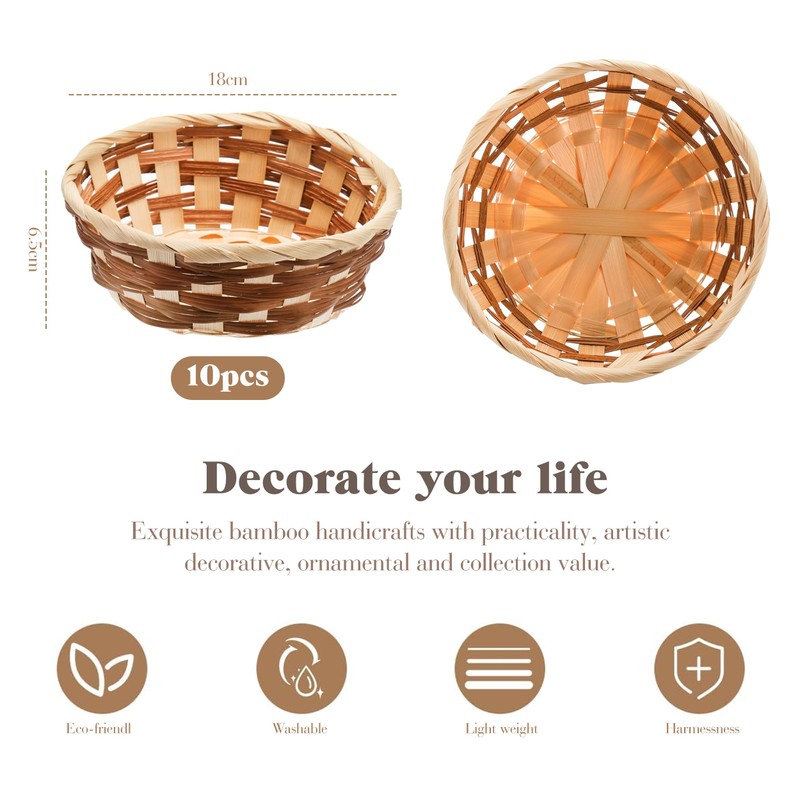 Bamboo Bread Basket, 10 Pcs Round Gift Baskets, 17cm Woven