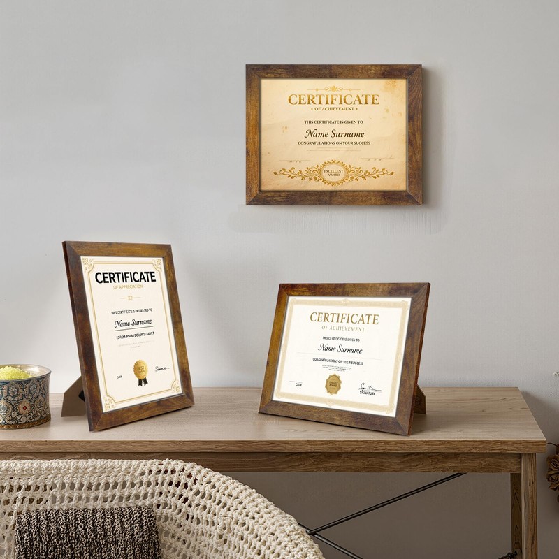 PETAFLOP 8.5x11 Picture Frame Rustic Certificate Frames Wall Tabletop Display