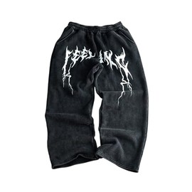 SOLY HUX Men's Graphic Baggy Sweatpants Y2k Vintage Gothic Drawstring Elastic Waist Wide Leg Pants Streetwear Black Graphic Large