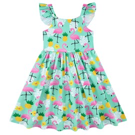 Vieille Toddler Girls Summer Dress 4T Backless Hawaiian Dress Ruffle Sleeveless Flamingo Holiday Beach Dress 3T 4T