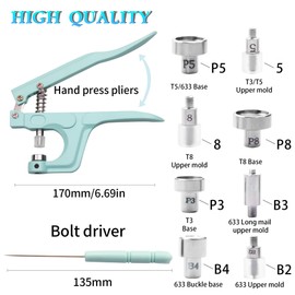 Snap Button Kit - Metal & Plastic Snap Buttons with Fastener Pliers Tool Kit for Leather & Fabric - 140PCS Snap Buttons for Clothes, (5 Color)2024 (140 Sets)