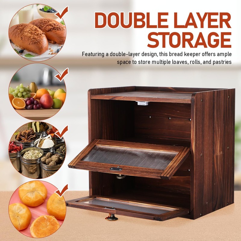 ULTECHNOVO Bread Box for Kitchen Countertop - Double Layer Bread