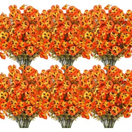 16 Bundles Artificial Fall Flowers for Outdoors Decoration, Fake Pansy Flowers UV Resistant Silk Faux Pansies Autumn Plants for Garden Window Box Patio Planter Porch Home Decor, Orange