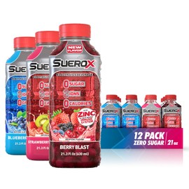 SueroX Sugar-Free Sports Drink for Hydration and Recovery, Electrolyte Hydration Drink with 8 Ions, Zero Calorie Sports Drinks with Electrolytes, Berry Blend Pack, 21.3 Fl Oz, 12 Count