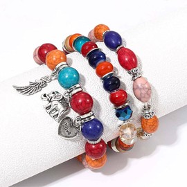 Branets Bohemian Elephant Bracelets for Women Multilayer Stretch Beaded Bracelets Wing Charm Love Heart Statement Bangles
