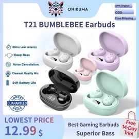 (Special Warranty Free 14-Day Trial)ONIKUMA T21 Macaron Earbuds TWS Bluetooth Earphones Bluetooth 5.3 Gaming Earphones Sports Headset Gaming Earbuds No Delay - Color: green