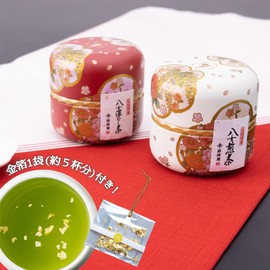Gift YaMETea with Gold Leaf Red & White Pattern, 2 Types of Tea Canisters, Senior Sencha and Deep Mushi Tea, 2.1 oz (60 g) Each, Iwasakien Tea Made in Fukuoka Prefecture, Sencha, Deep Mushi Tea, Tea