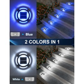 VOLISUN Solar Driveway & Deck Lights 8 Pack Waterproof Dock & Marine Ground Lights,2-in-1 Blue & White LED,Solar Marker for Pathways,Steps,and Warning Signs