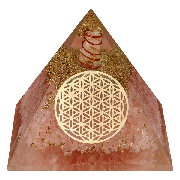 Orgonite Orgone Pyramid, Rose Quartz Healing Crystals and Copper Chakra Pyramids for Positive Energy, Wealth, Success, Meditation, Handmade Home and Office Decor, Spiritual Gifts for Women
