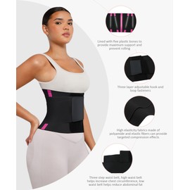 FeelinGirl Workout Waist Trainer Cincher Neoprene Postnatal Shaper Tummy Slimmer Plus Size for Women Rose Red S