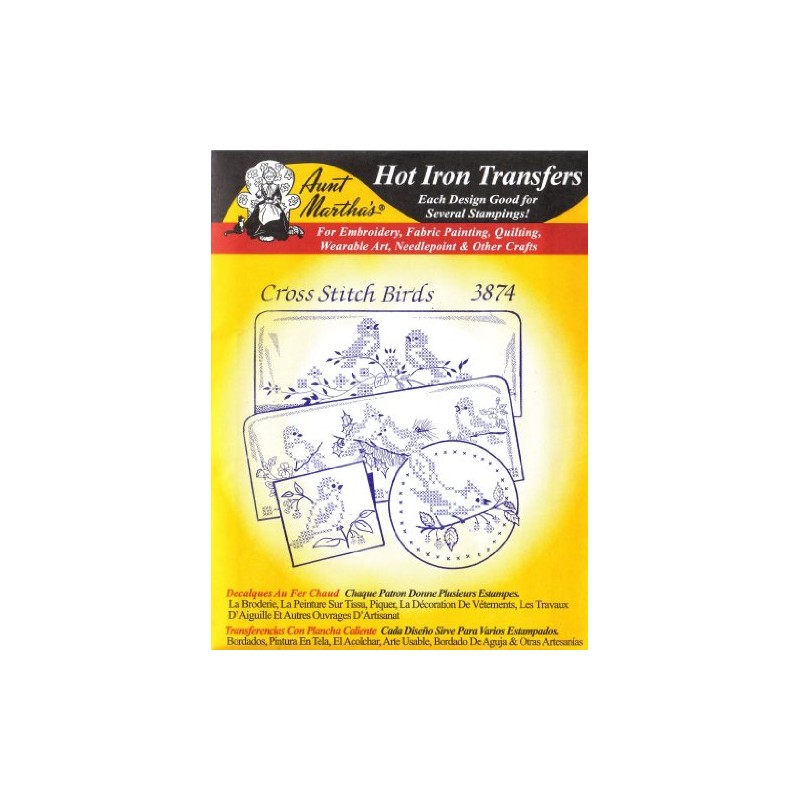 Cross Stitch Birds Aunt Martha's Hot Iron Embroidery Transfer