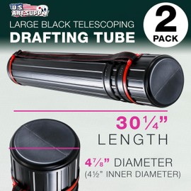 U.S. Art Supply Large Telescoping Drafting Tube (Pack of 2) - 4-7/8" Outside/4-1/2" Inside Diameter, Expands 30-1/4" to 47-3/4", with Shoulder Strap