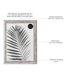 A4 / 29.7x21cm - GLASS Window - Certificate Farmhouse Lime Washed Shabby Chic Falmouth Distressed Wood Effect Photo Frame Portrait & Landscape. MADE IN THE UK