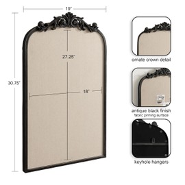 Kate and Laurel Arendahl Vintage Decorative Arched Pinboard, 19 x 31, Black, Framed Arch Ornate Bulletin Board for Unique Display, Organization, and Decor Options