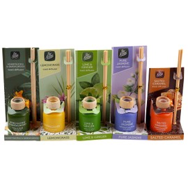 Pan Aroma 5 x Reed Diffusers - Sandalwood, Caramel, Lemongrass, Lime, Jasmine (Set of 5)