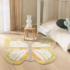 Poowe Butterfly Kids Rugs for Girls/Boys Bedroom Ultra Soft Children Play Mat for Kids Room, Colorful Non Slip Nursery Area Rug for Playroom, 35.4" x 47.2"-Yellow