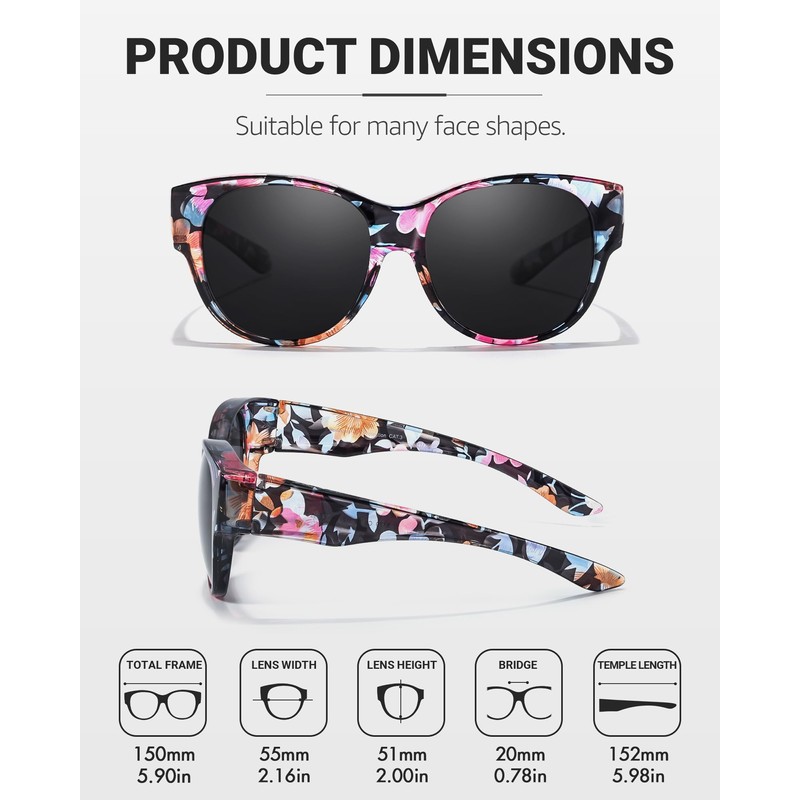 LVIOE Sunglasses for Glasses Wearers Women's Round Fit-Over Glasses with