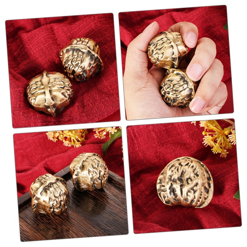 KONTONTY Chinese Walnut Exercise Balls Hand Grip Strengthening Balls Brass