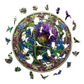 KAAYEE Wooden Jigsaw Puzzles-3D Visual Effect Scotch Thistle Wooden Puzzle Adult Unique Shape Wooden Puzzle Wooden Jigsaw Puzzle for Adult,Puzzle for Adults,Family Puzzles (S-8.5 * 8.5in-100pcs)