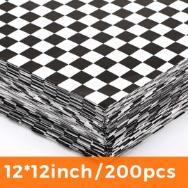 200 Sheets Wax Deli Paper Sheets for Food 12 x 12 inch Checkered Dry Waxed Deli Paper Sheet for Sandwich Paper Liner, Food Basket Liners, Food Wrapping (Black-White)