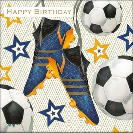 Nigel Quiney Male Birthday Card - General Card for Men/Boys - Football Boots, Balls and Stars with Foil Details - Eco-Friendly and Recyclable