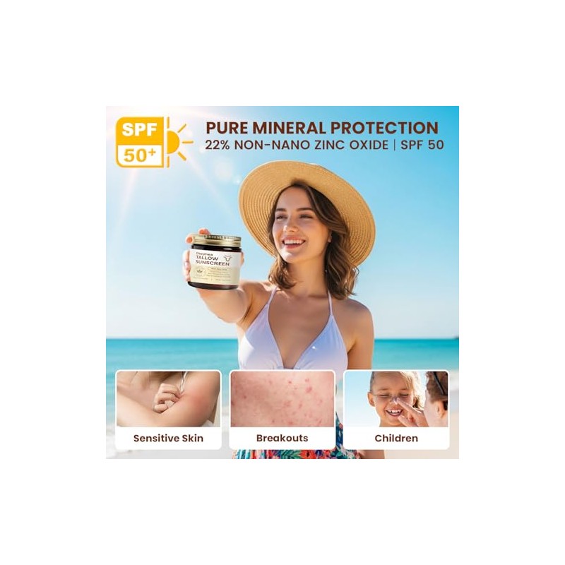 DERPHEA Beef Tallow Sunscreen (3 pack): SPF 50 Daily Sun