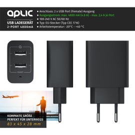 CSL - 24 Watt Charger Dual Port USB Charger with Power LED - 4800 mA Total - USB Charger