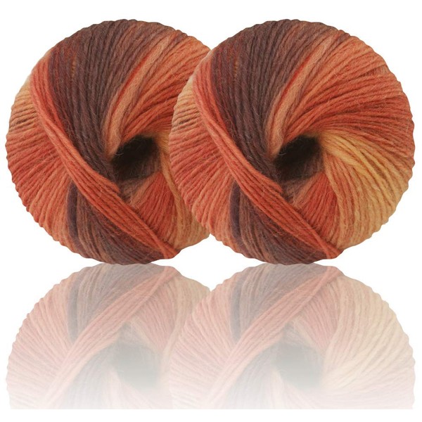 2 Skeins Rainbow Soft Yarn, 100% Wool, Gradient Multicolor Yarn