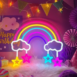 Rainbow Neon Sign for Wall Decor – 13.2'' x 14.6'' Colorful Rainbow Light Up Sign for Kids Bedroom, LED Wall Light for Girls Room, Aesthetic Room Decor for Teen Girls Birthday Gift
